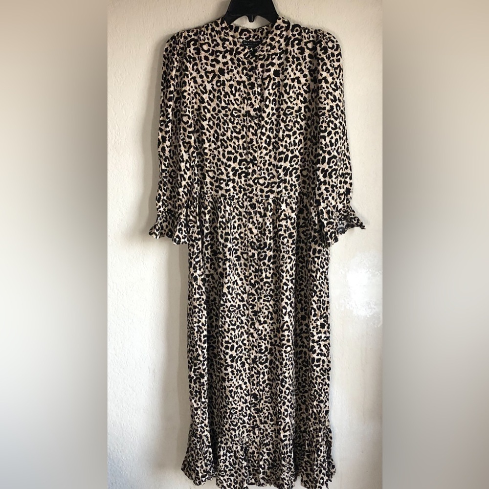 ASOS NWOT Leopard Print Cottage Prairie Button Up Tier Smocked Maxi Dress Size 6 - Picture 4 of 9